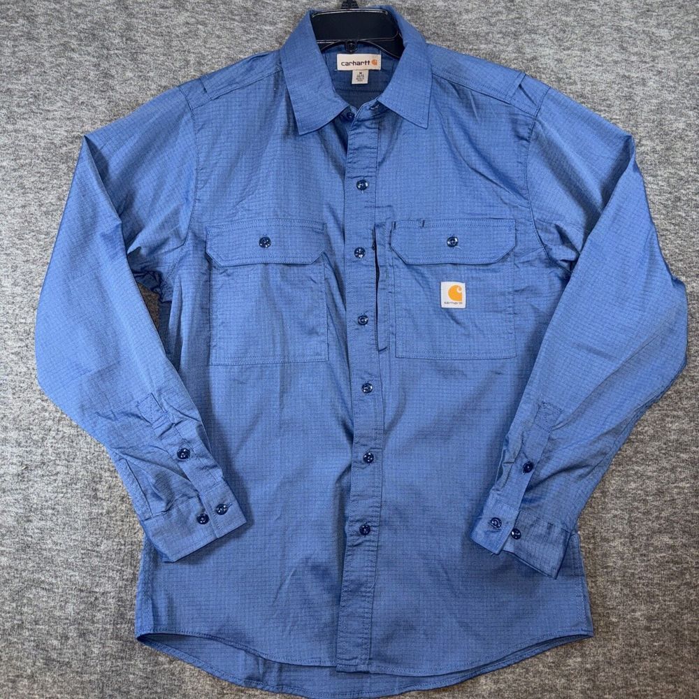 Carhartt Mens Ripstop Long Sleeve Ripstop Vented Work Shirt Blue Sz M NEW